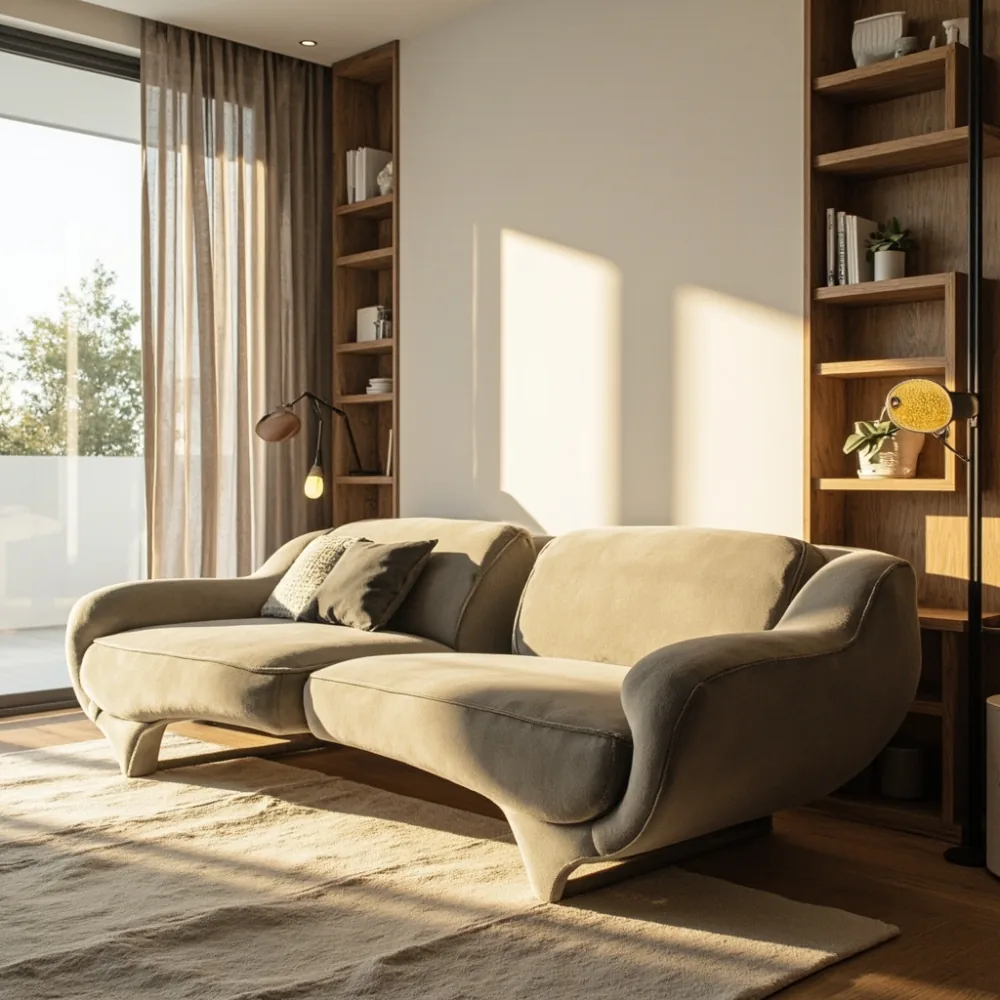 Sofa gaya postmoden kayu pepejal di apartmen moden