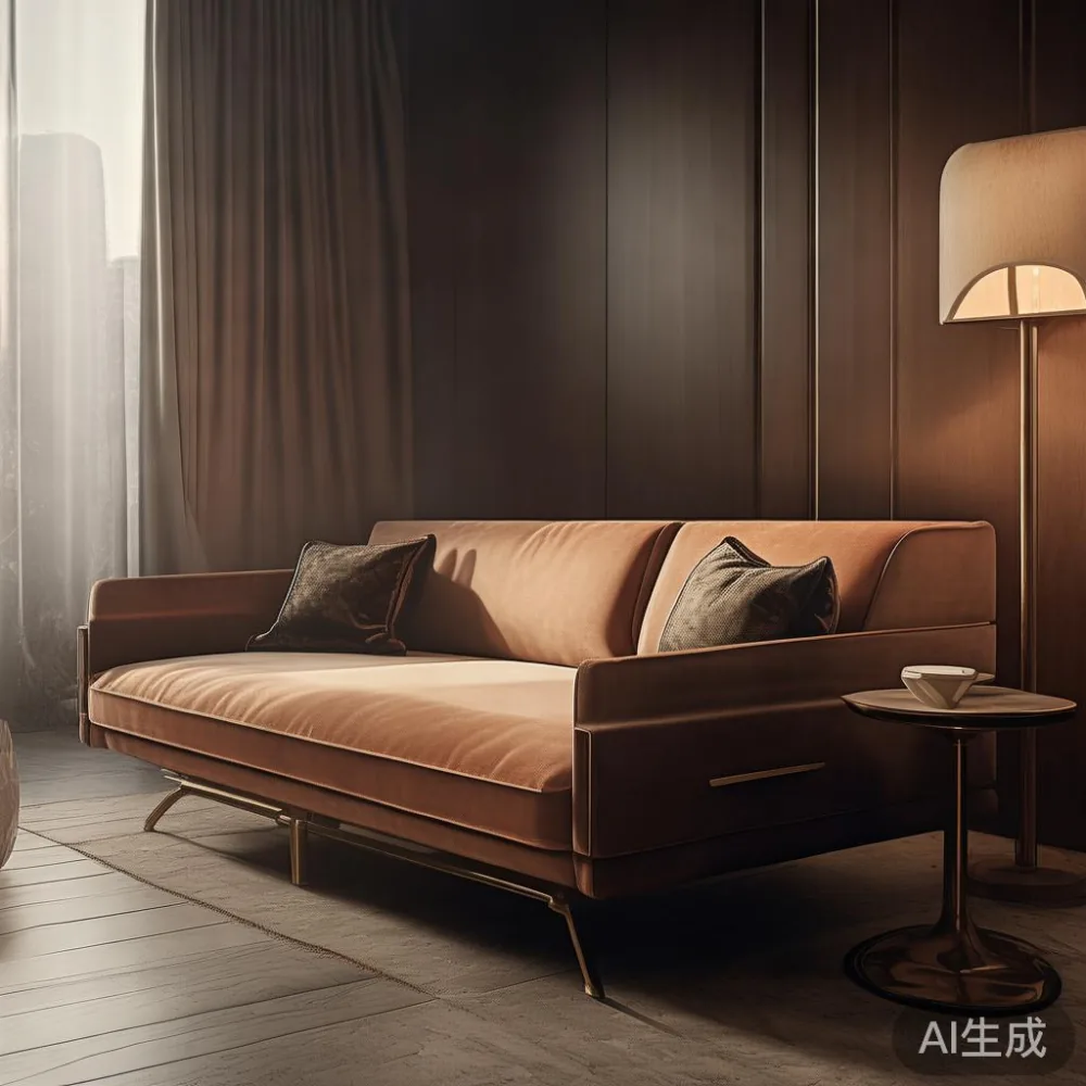 Sofa my pasca moden dengan fabrik velvet dan aksen emas di kondominium Kuala Lumpur
