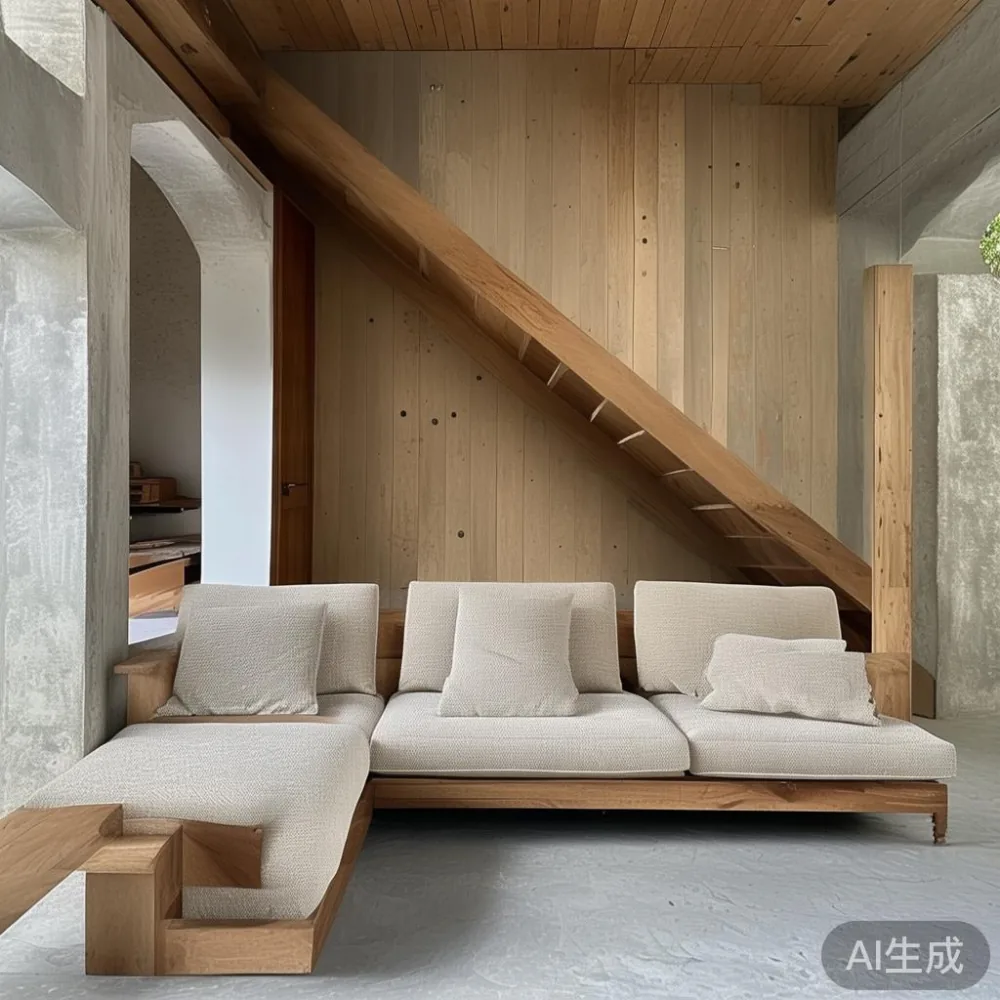 Sofa kayu pepejal postmoden di teres Pulau Pinang dengan tangga sempit