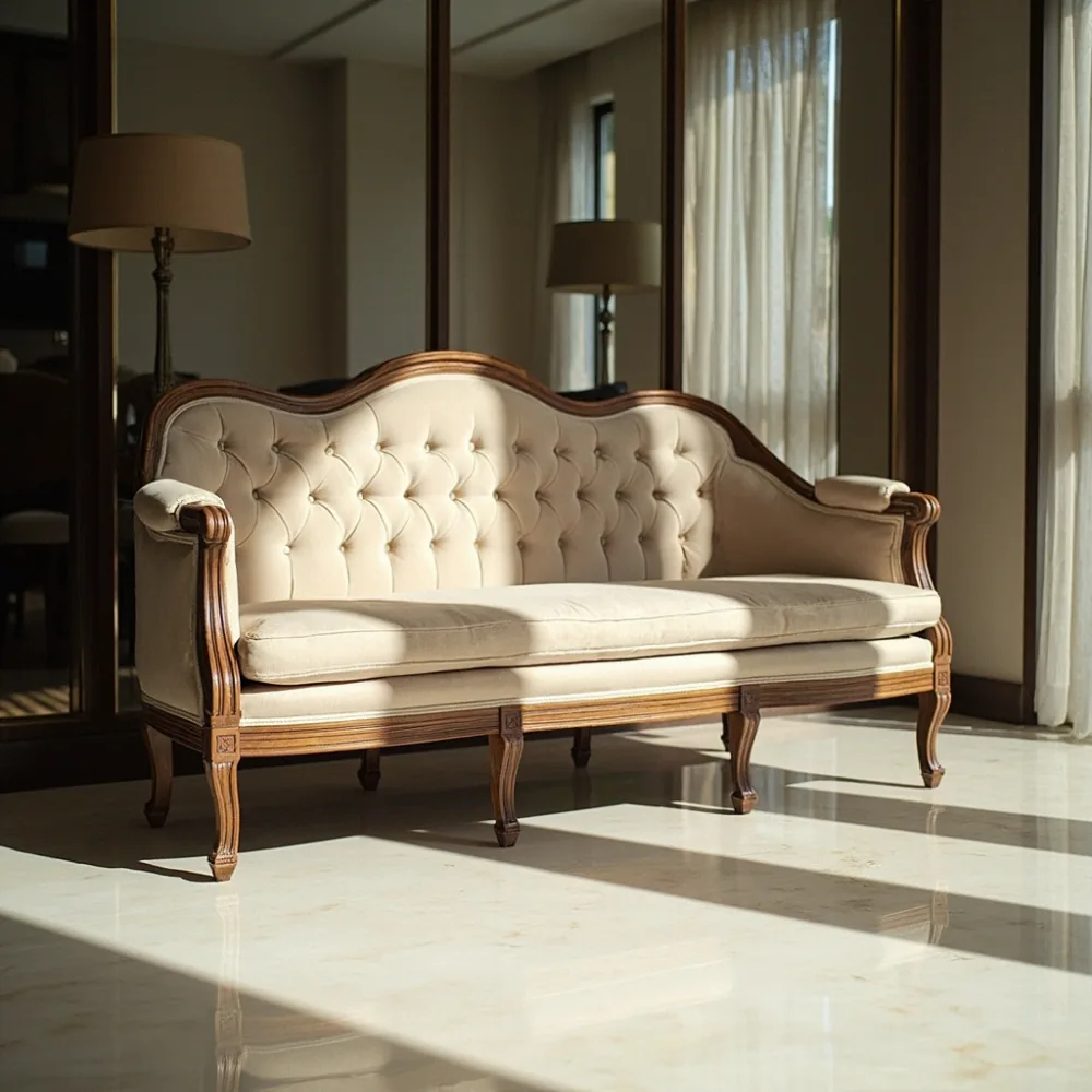 Sofa kayu walnut gaya Perancis mewah di kondominium Kuala Lumpur