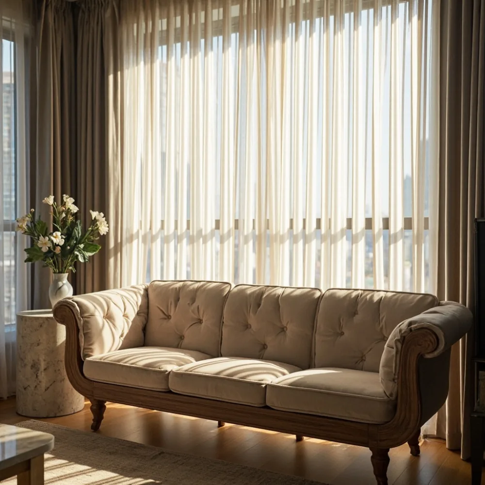 Sofa my kayu pepejal gaya Perancis mewah dalam kondominium Kuala Lumpur