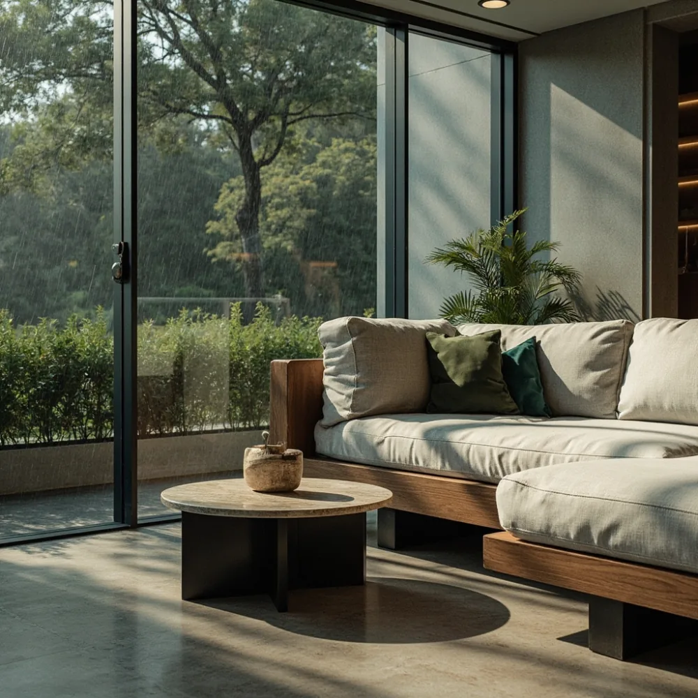 Sofa my postmodern walnut padat di ruang tamu kondominium Pulau Pinang