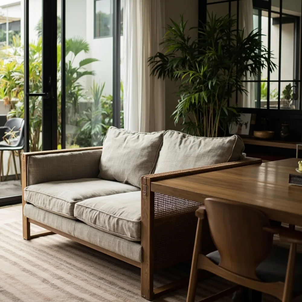 Sofa oak postmoden padan meja makan walnut di kondominium Pulau Pinang