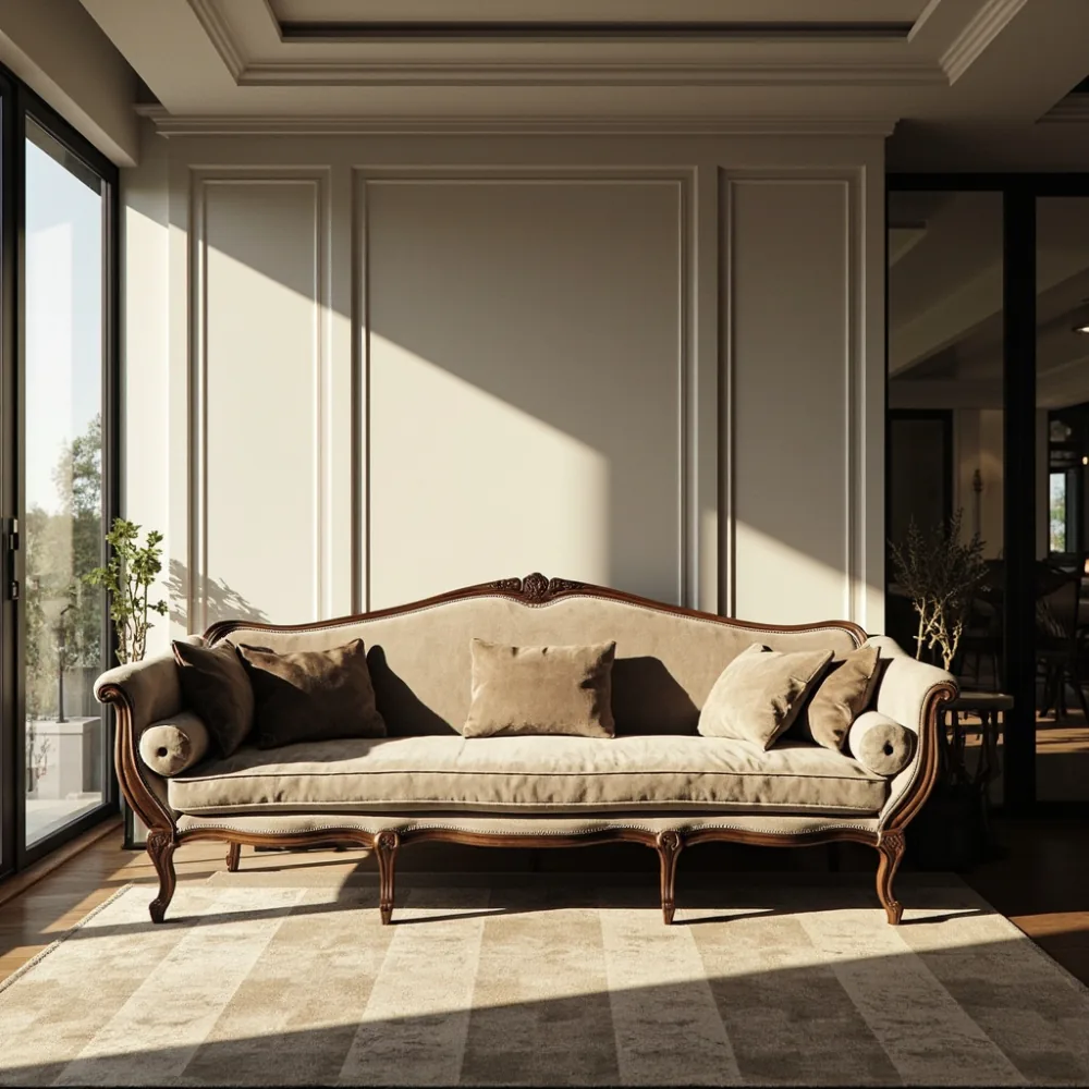 Gambar sofa mewah gaya Perancis di rumah kondominium modern