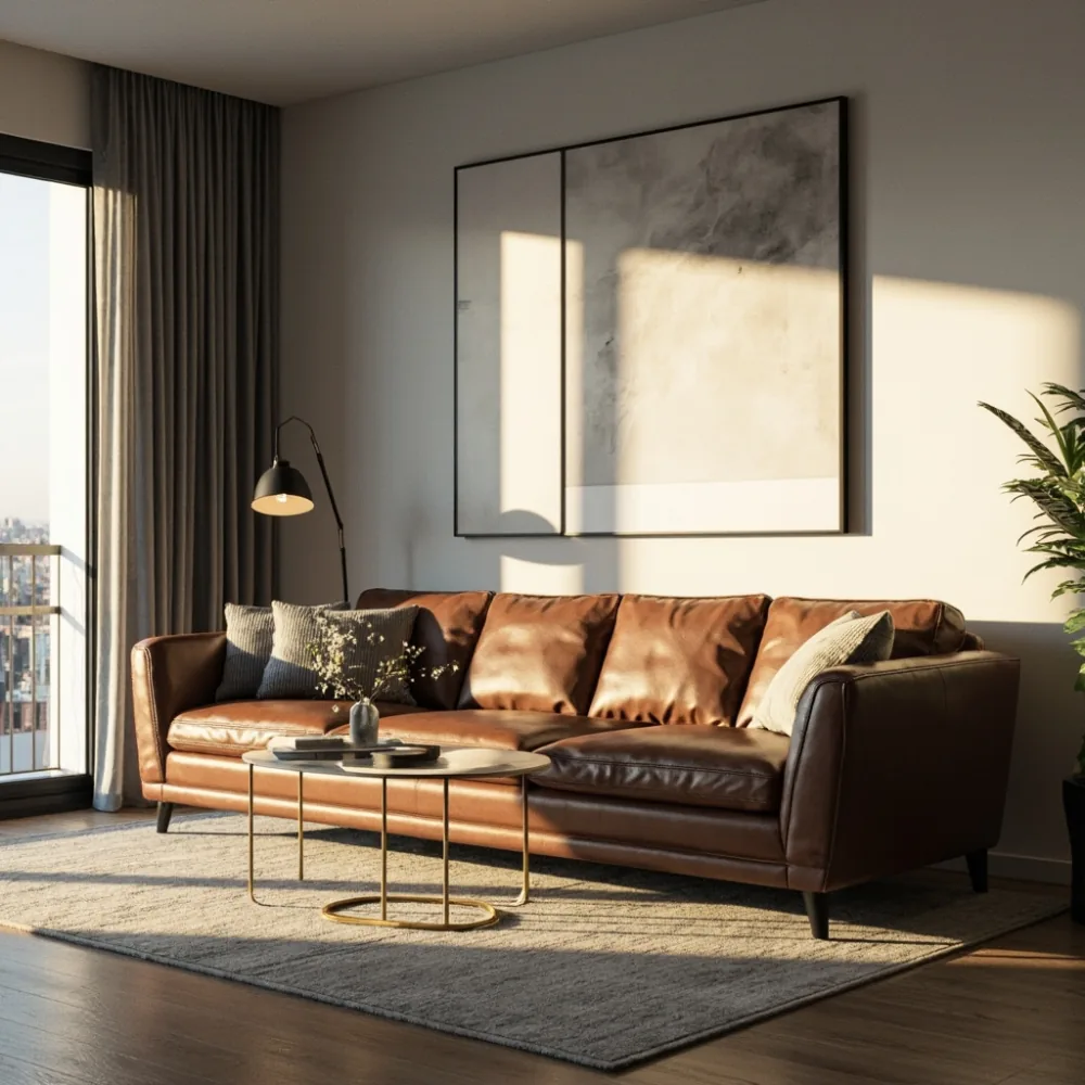 Gambar sofa mewah gaya Amerika di rumah kondominium luas