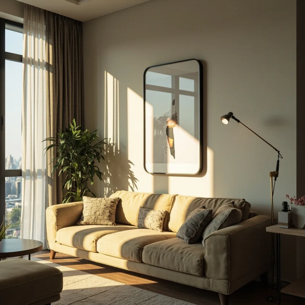 Gambar sofa mewah gaya postmoden di rumah kondominium yang nyaman