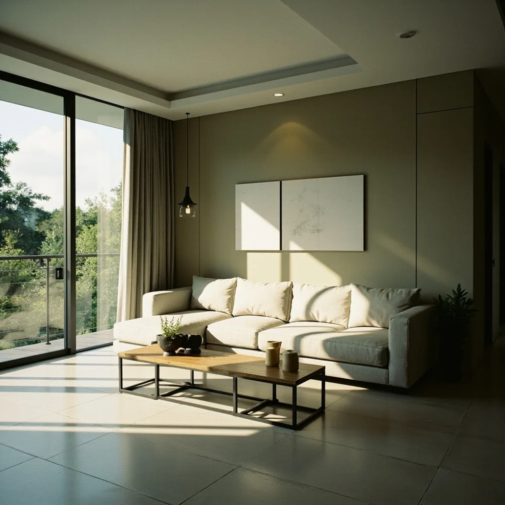 Gambar sofa mewah gaya Amerika di rumah teres di JB