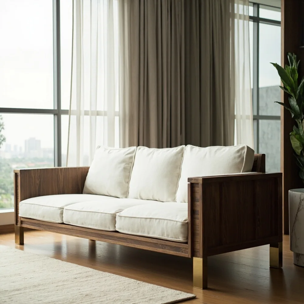 Sofa my kayu pepejal pasca moden di kondominium Kuala Lumpur