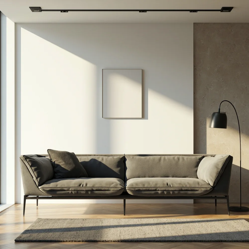 sofa postmoden geometri dengan fabrik microfiber dalam apartmen minimalis