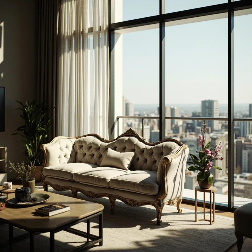 Gambar sofa mewah gaya Perancis di ruang penting condominium