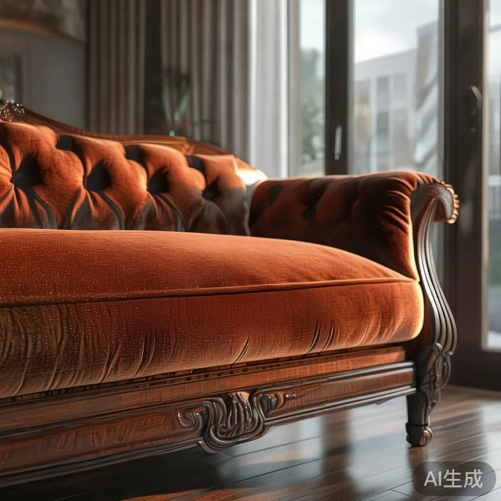 Sofa kayu pepejal mewah gaya Perancis di ruang tamu