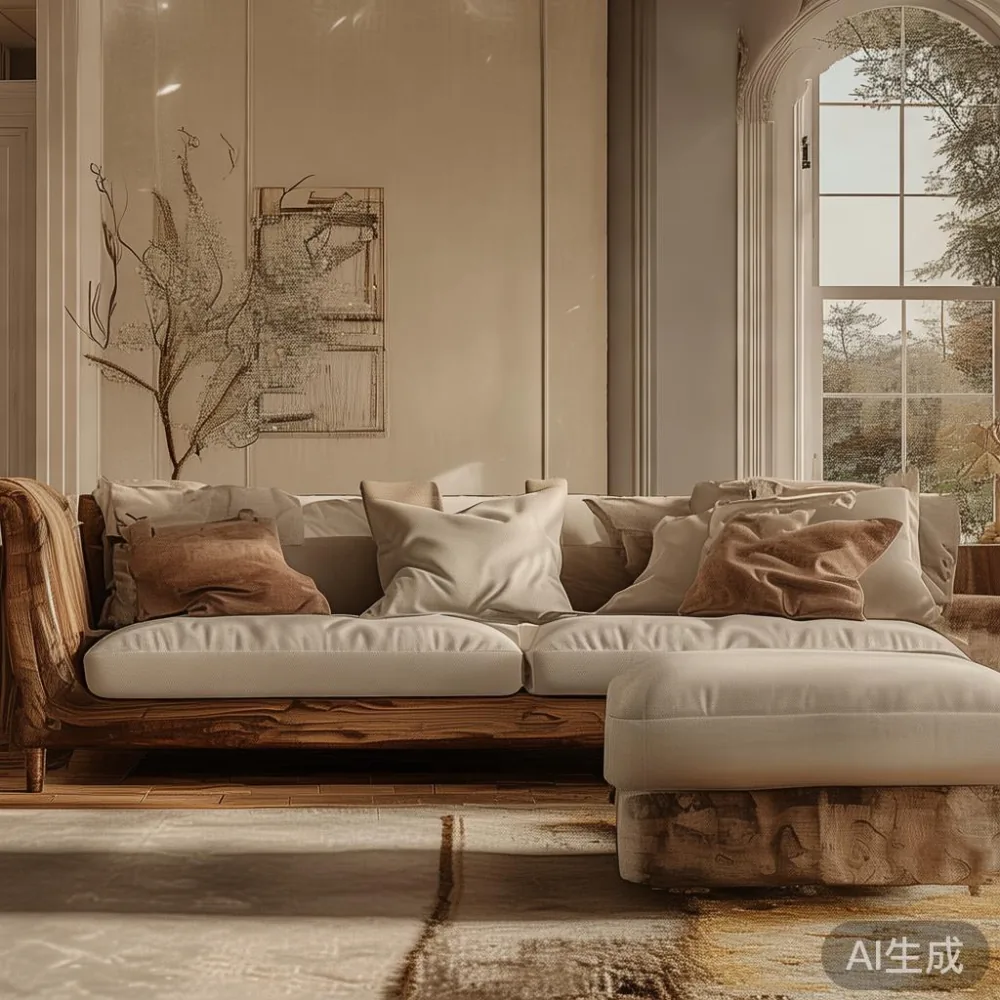Ruang tinggal luas di JB dengan sofa kayu pepejal MIDHILL yang menciptakan lingkungan yang keren dan elegan