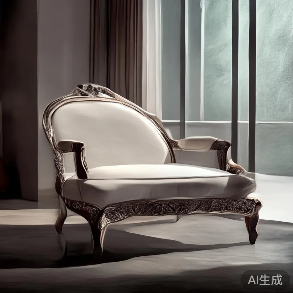 Sofa kayu pepejal gaya Perancis dengan tempat letak tangan berukir dalam ruang tamu kondominium Kuala Lumpur