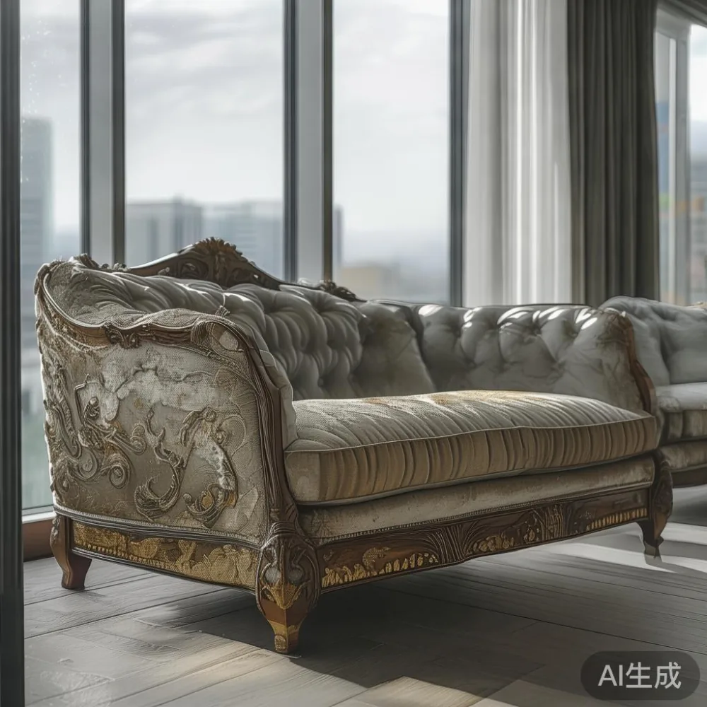 Fotografi sofa mewah gaya Perancis di rumah kondominium di KL