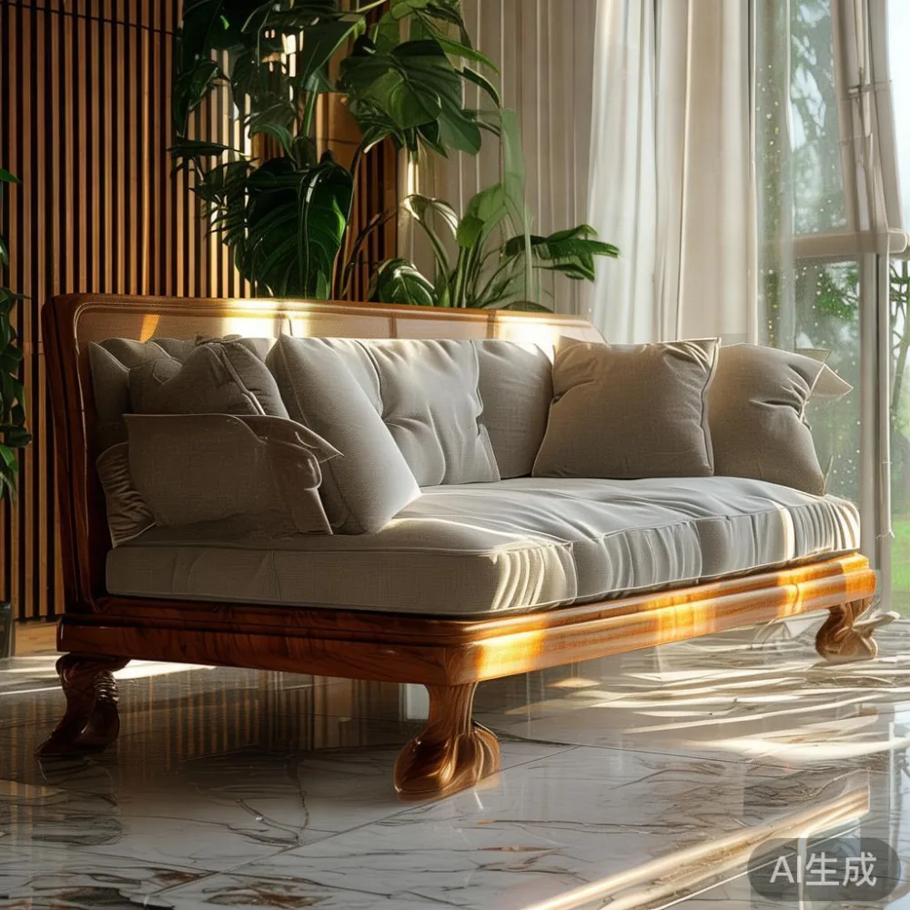 Sofa kayu pepejal gaya Perancis di kondominium Kuala Lumpur