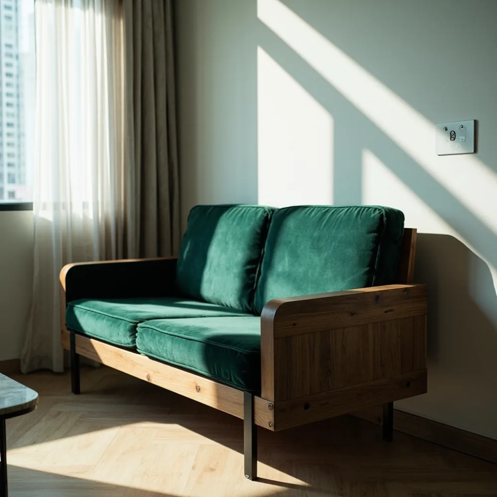 Sofa postmoden baldu emerald untuk kondominium kecil Pulau Pinang