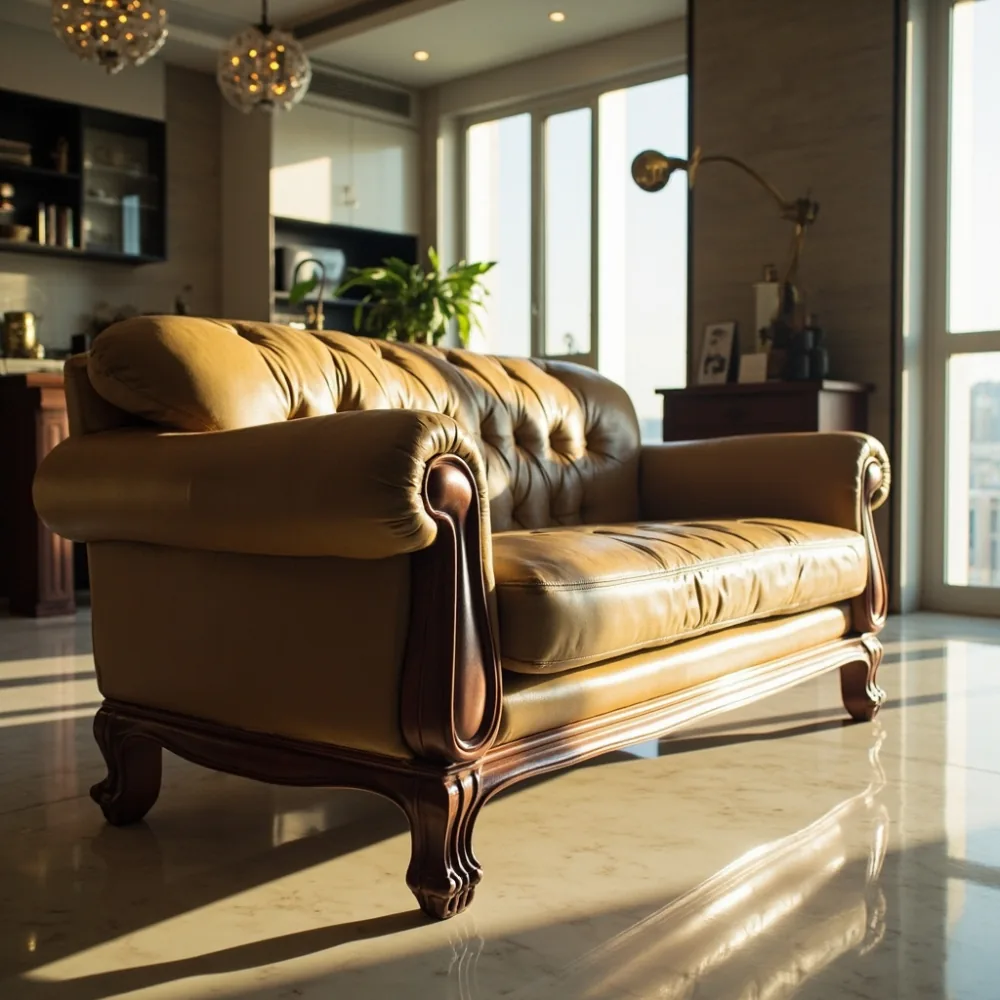 Sofa kayu pepejal gaya Perancis moden dalam kondominium Kuala Lumpur