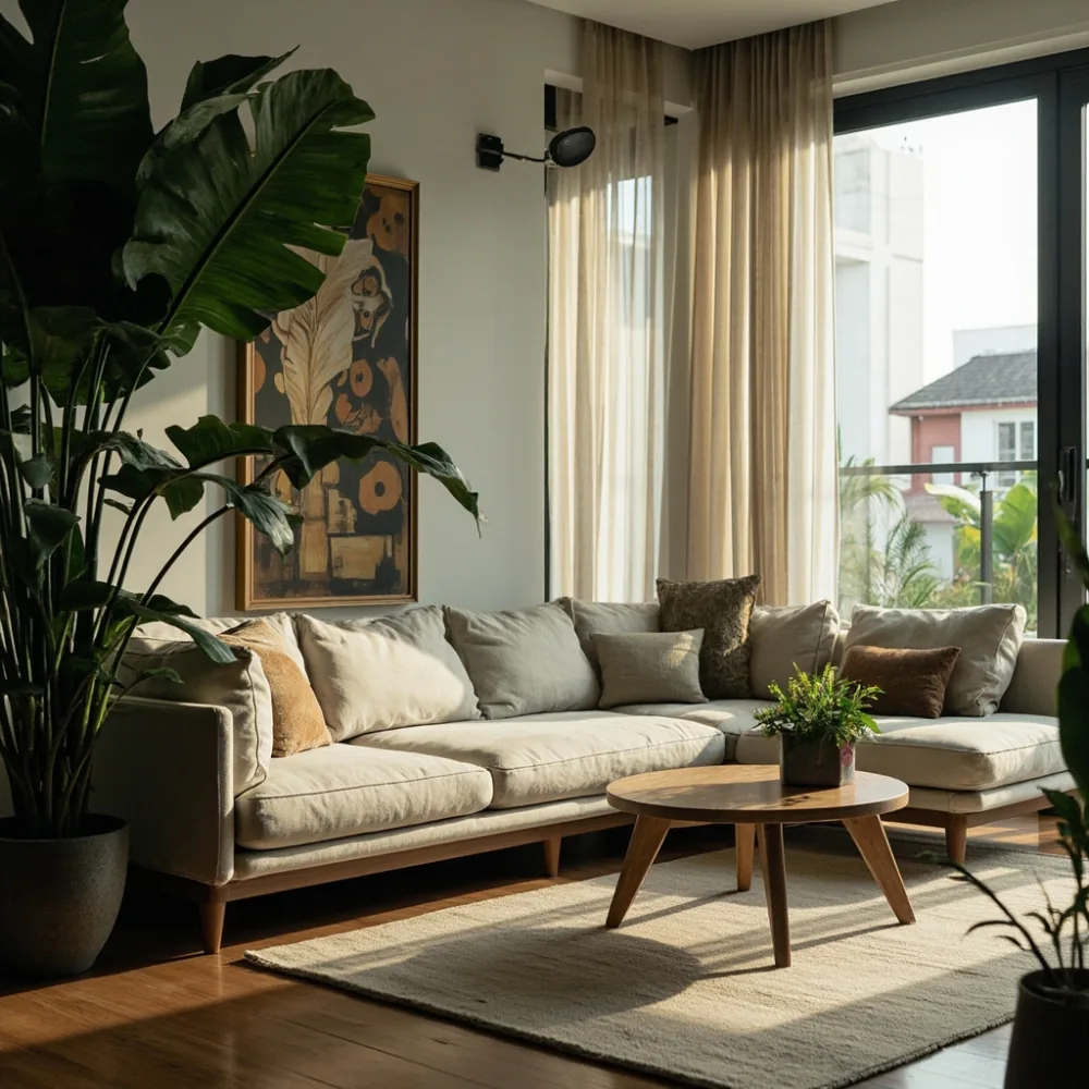 Sofa sectional gaya Amerika dalam rumah teres Johor Bahru