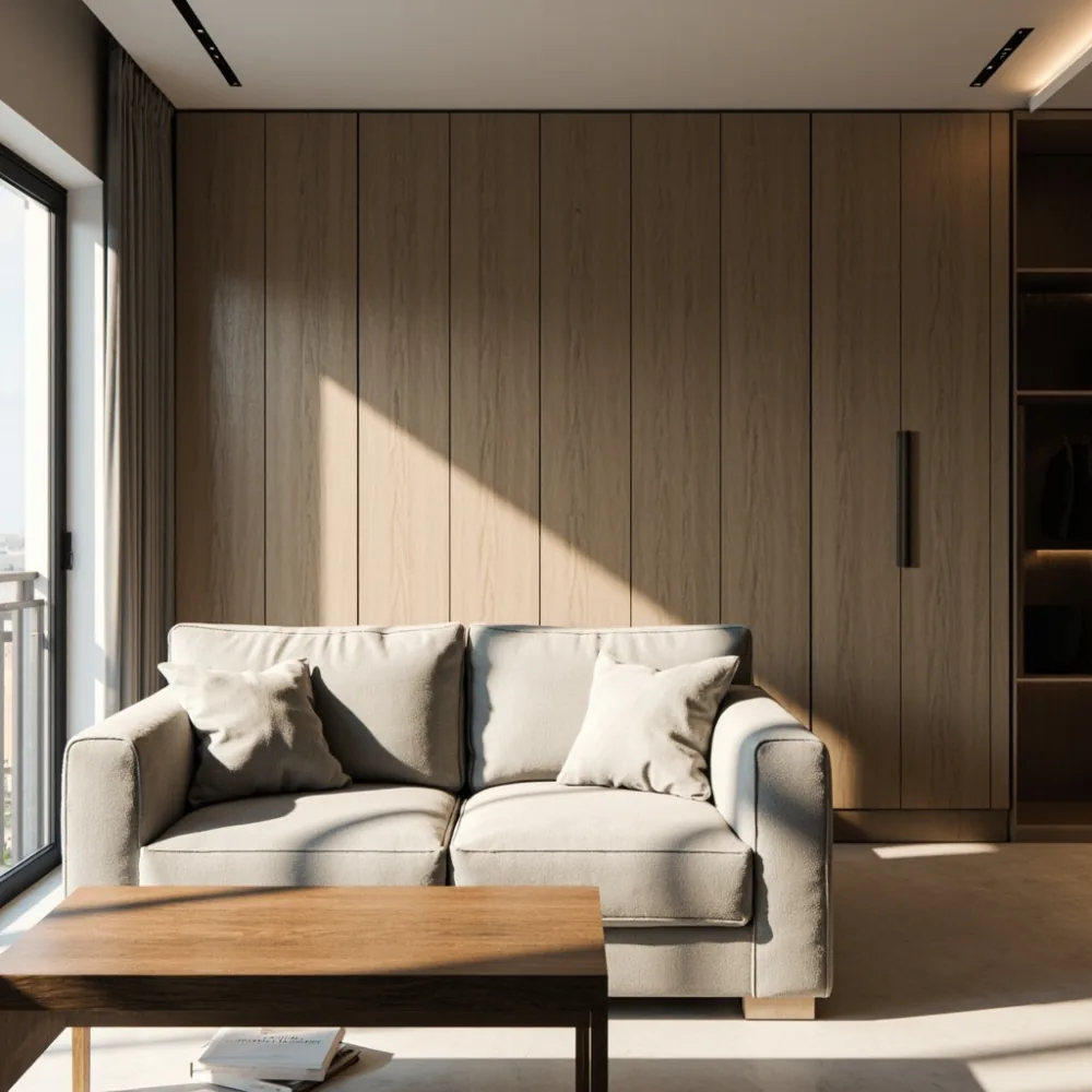 Set sofa pasca moden dengan meja makan dan almari di teres Pulau Pinang