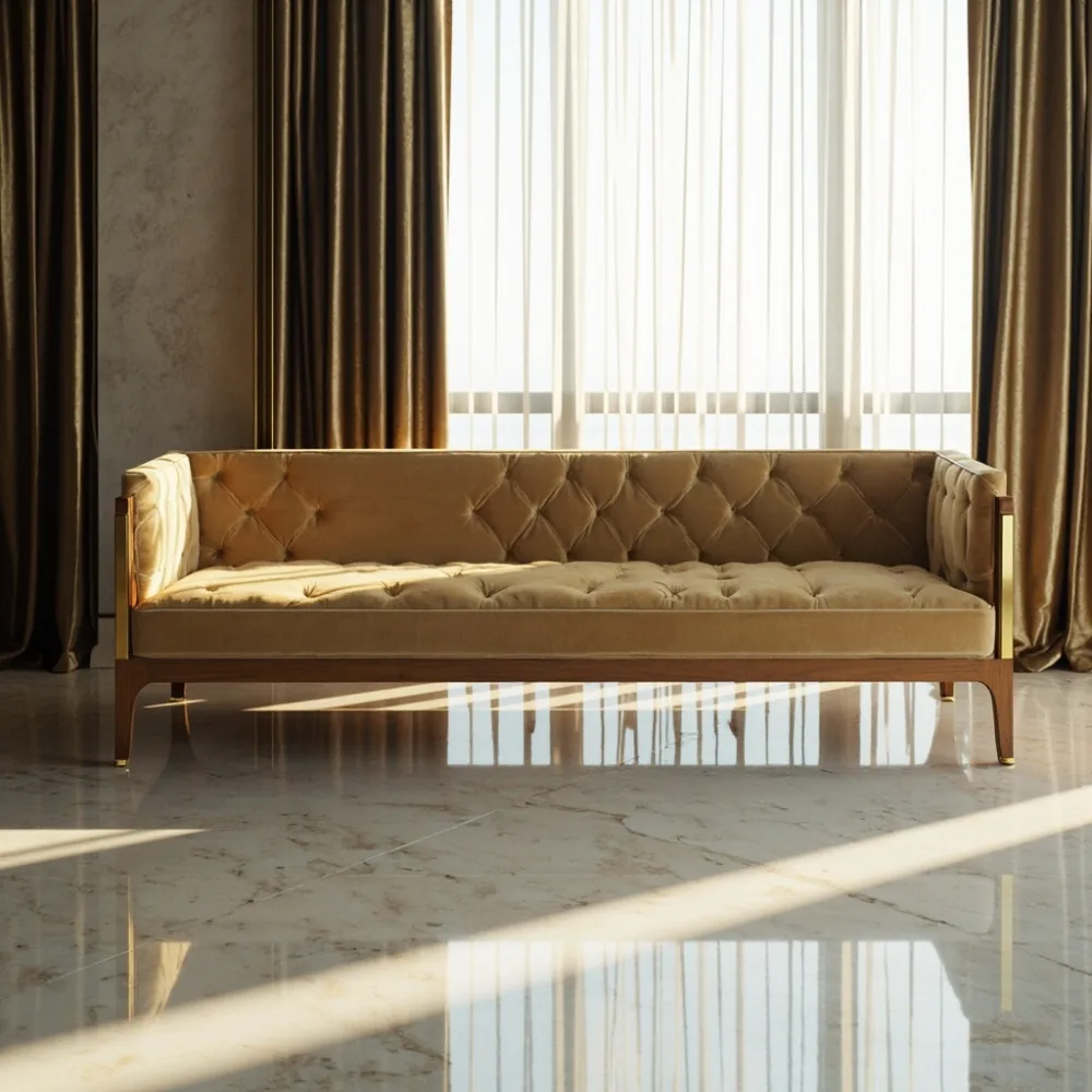 Sofa kayu jati mewah gaya Perancis di kondominium Kuala Lumpur