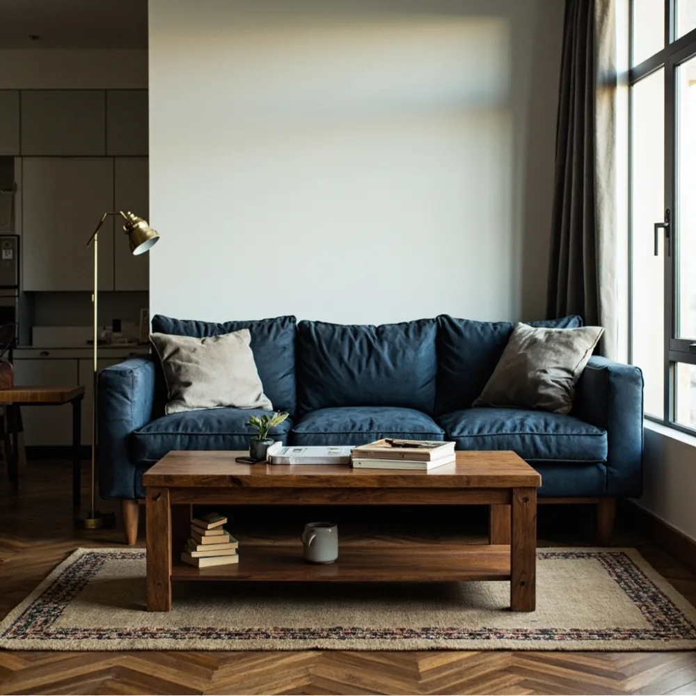 Sofa walnut gaya Amerika mewah di teres Johor Bahru