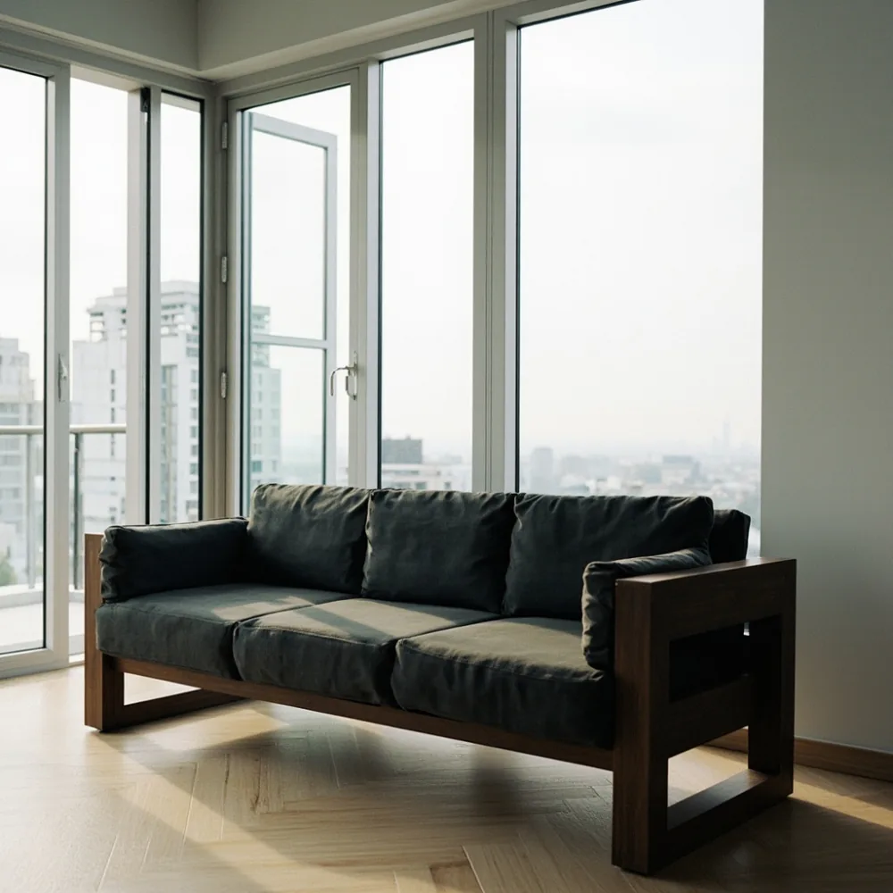 Sofa my kayu pepejal gaya postmoden di kondominium Johor Bahru