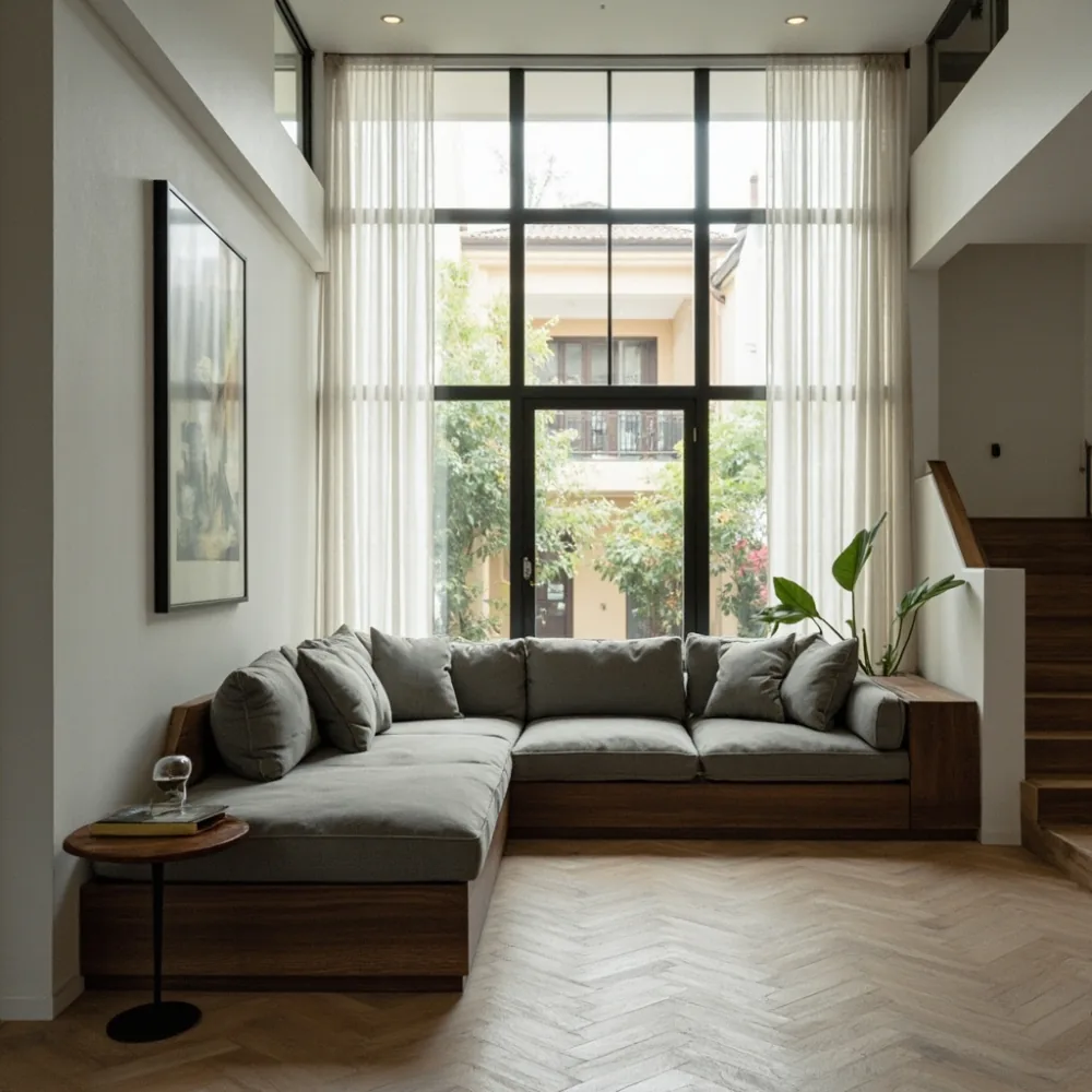 Sofa sectional gaya Amerika di tangga rumah teres Malaysia