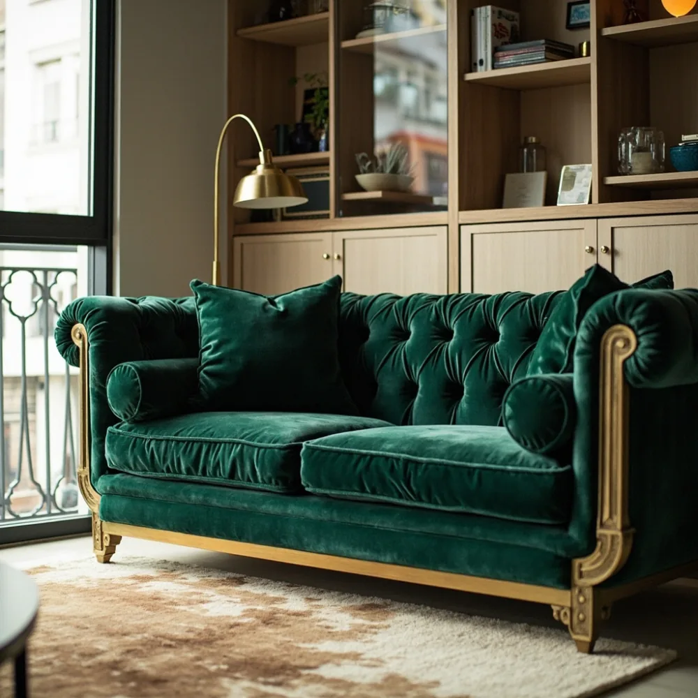 Sofa postmoden emas di kondominium kecil Pulau Pinang