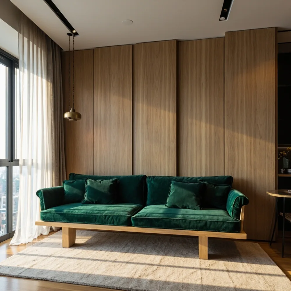Sofa postmoden emerald dalam kondominium Pulau Pinang