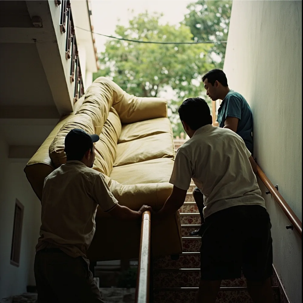 Sofa kayu Amerika dinaikkan tangga teres JB