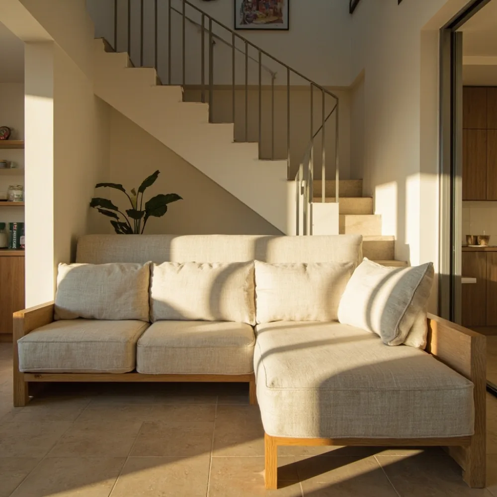Sofa my kayu pepejal gaya Amerika modular di tangga teres Johor Bahru