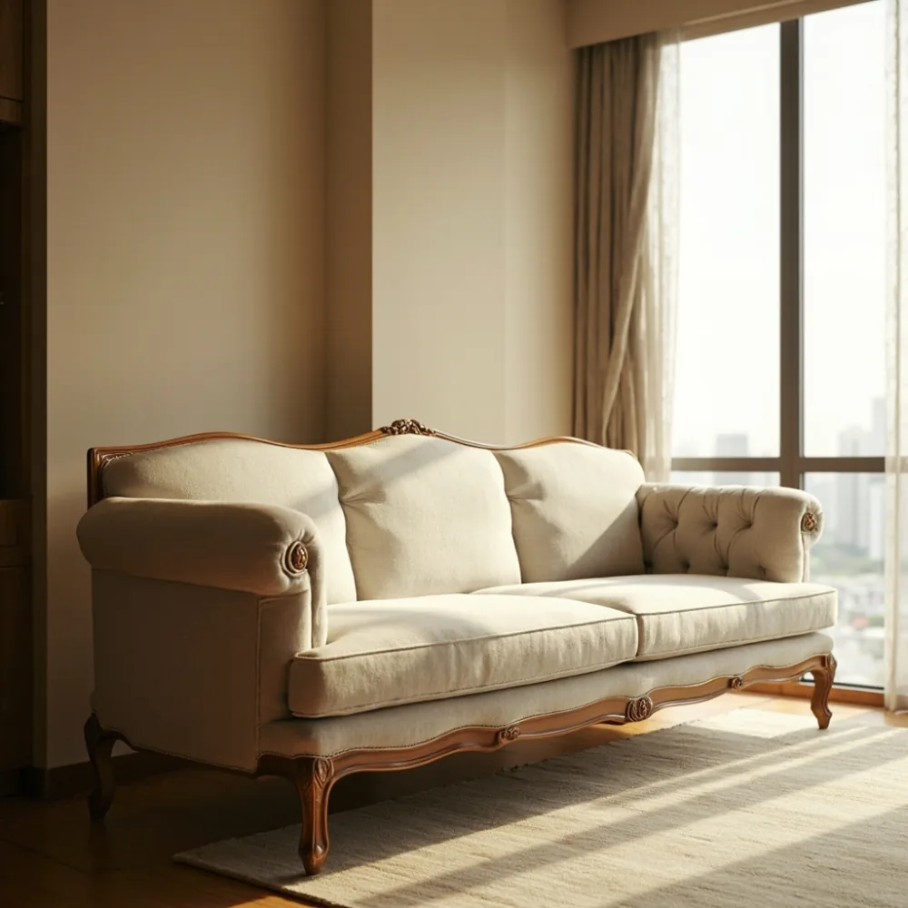 Sofa Perancis kayu pepejal di kondominium Kuala Lumpur