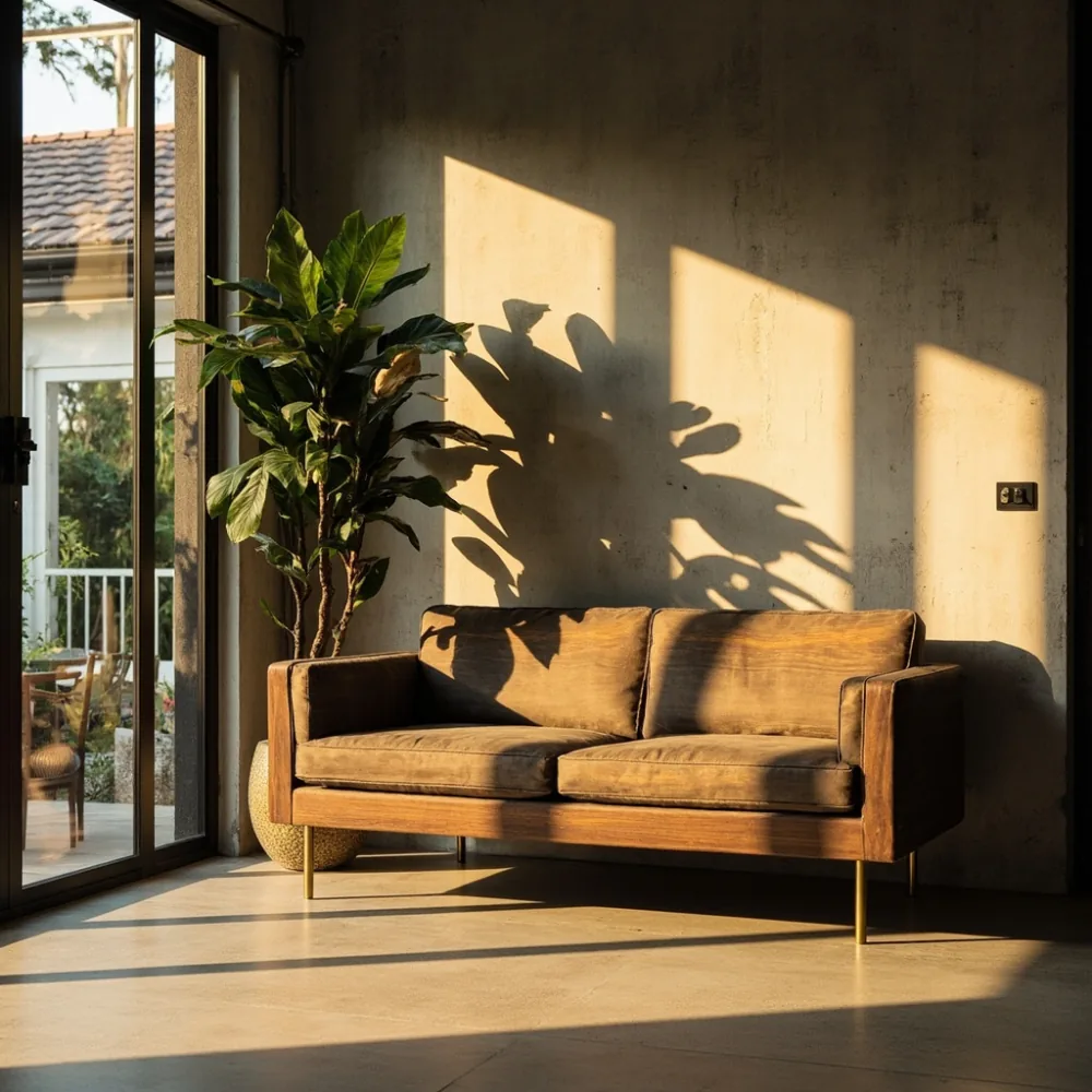 Sofa my postmoden modular kayu walnut di rumah teres moden Johor Bahru