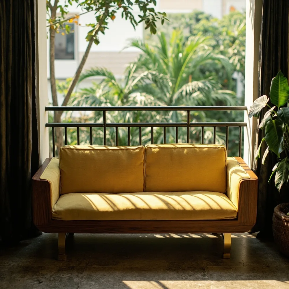 Sofa postmoden baldu mustard di balkoni teres Pulau Pinang