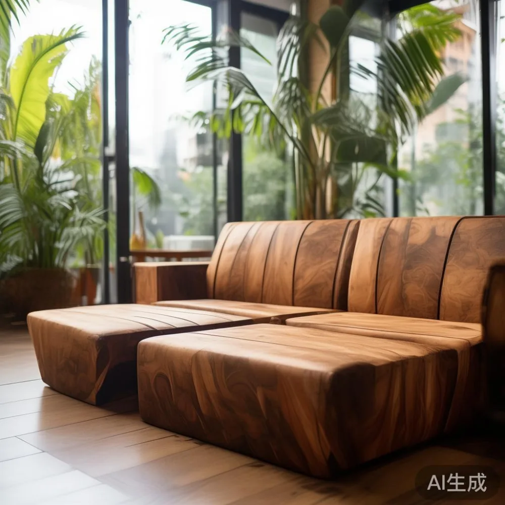 Sofa kayu pepejal modular postmoden di ruang tamu rumah teres sempit