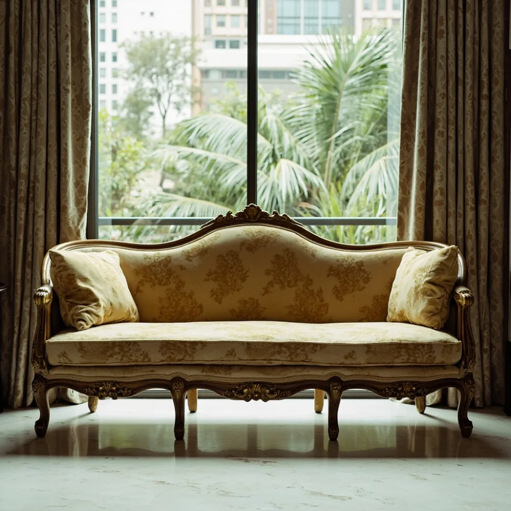 Sofa gaya Perancis Louis XV di ruang tamu kondominium Kuala Lumpur