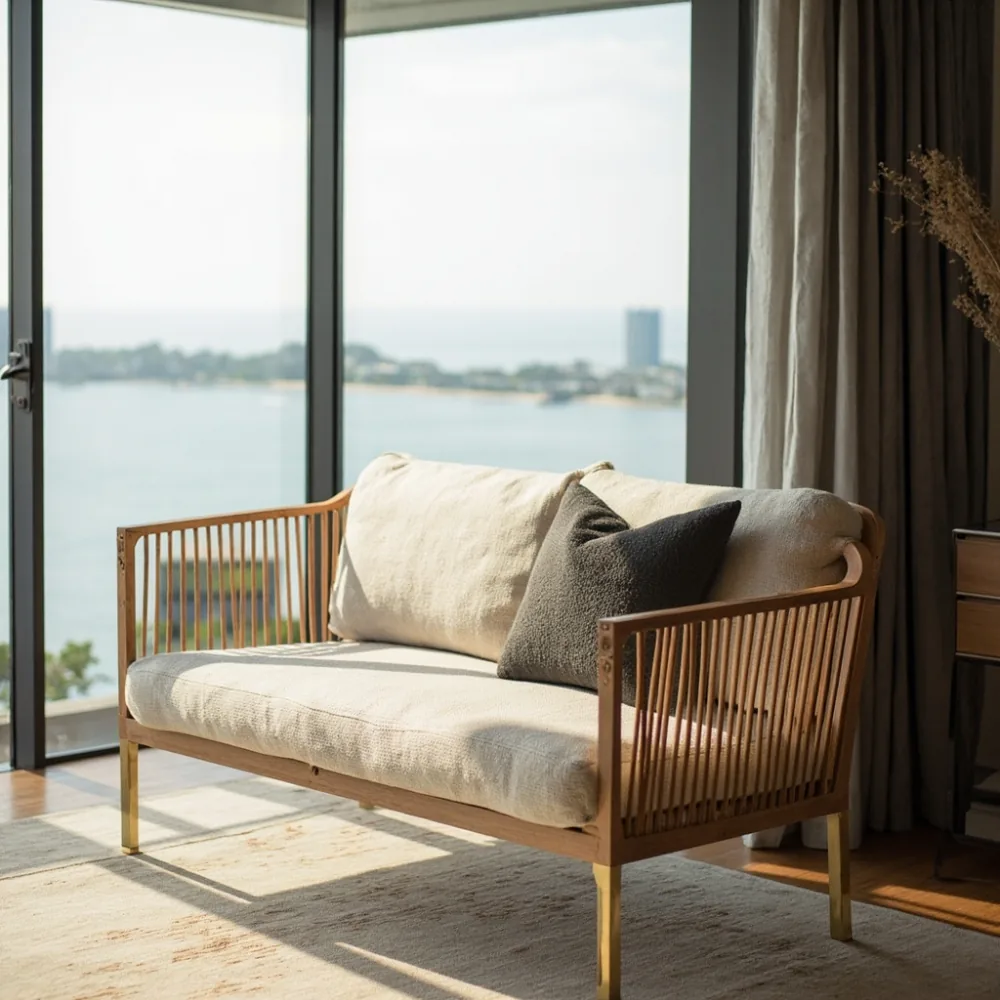 Sofa Postmoden ash boucle di kondominium tepi laut Pulau Pinang