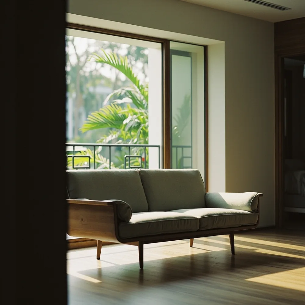 Sofa kayu pepejal postmoden untuk kondominium kecil Malaysia