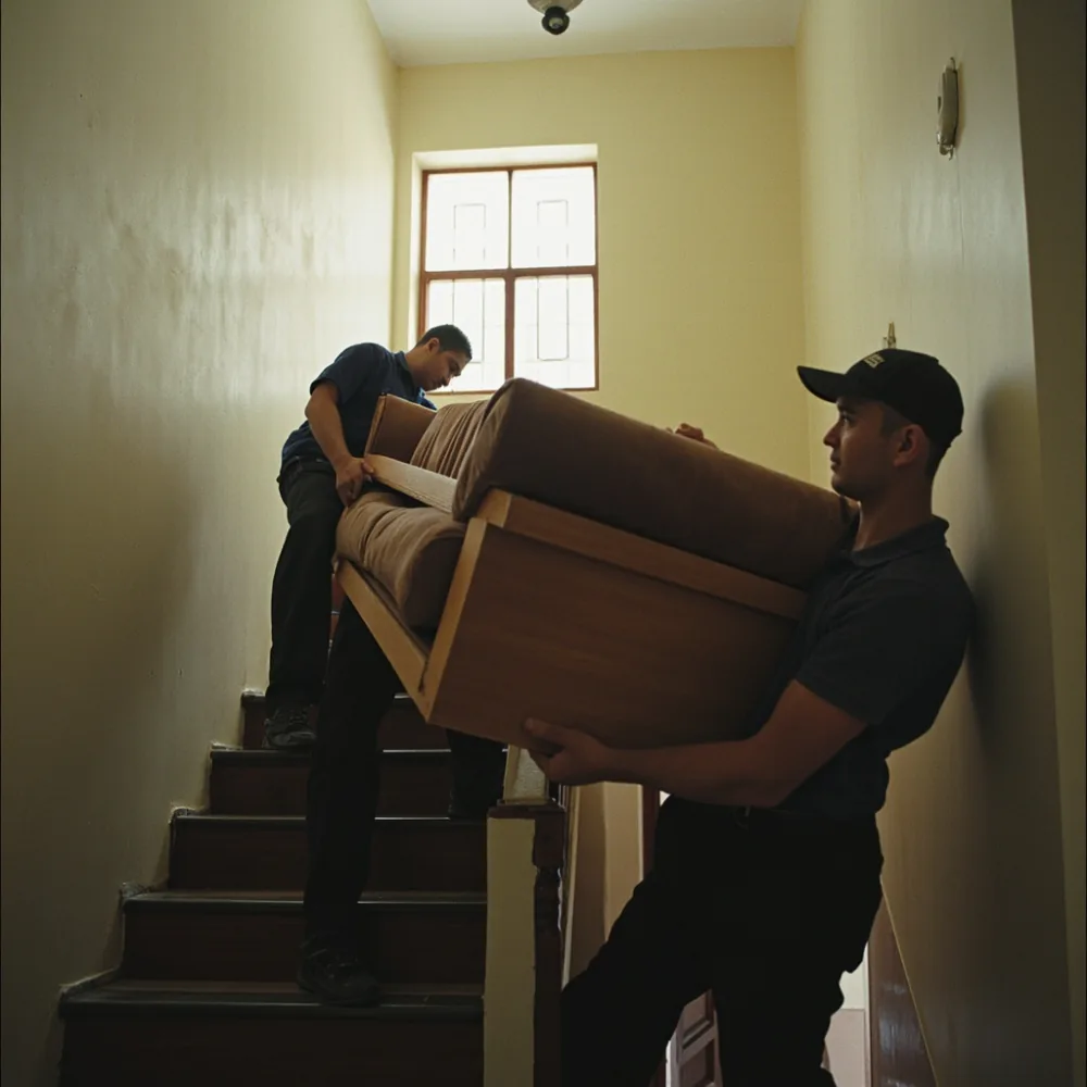 Penghantaran sofa modular melalui tangga sempit 82 cm di rumah teres Johor Bahru