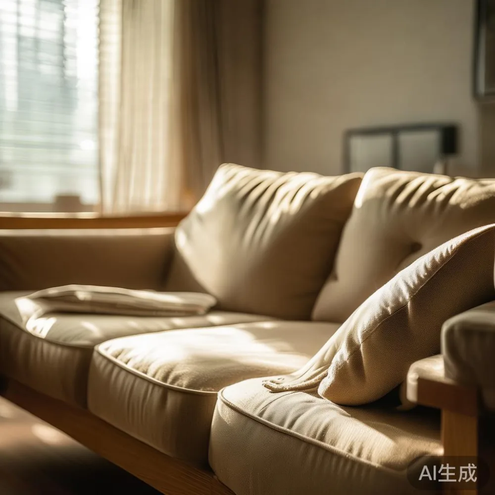 Cara Membaca Waranti Perabot Tanpa Terperangkap: Panduan Sofa Kayu Pep — in a sunlit Singapore HDB living room, morning l