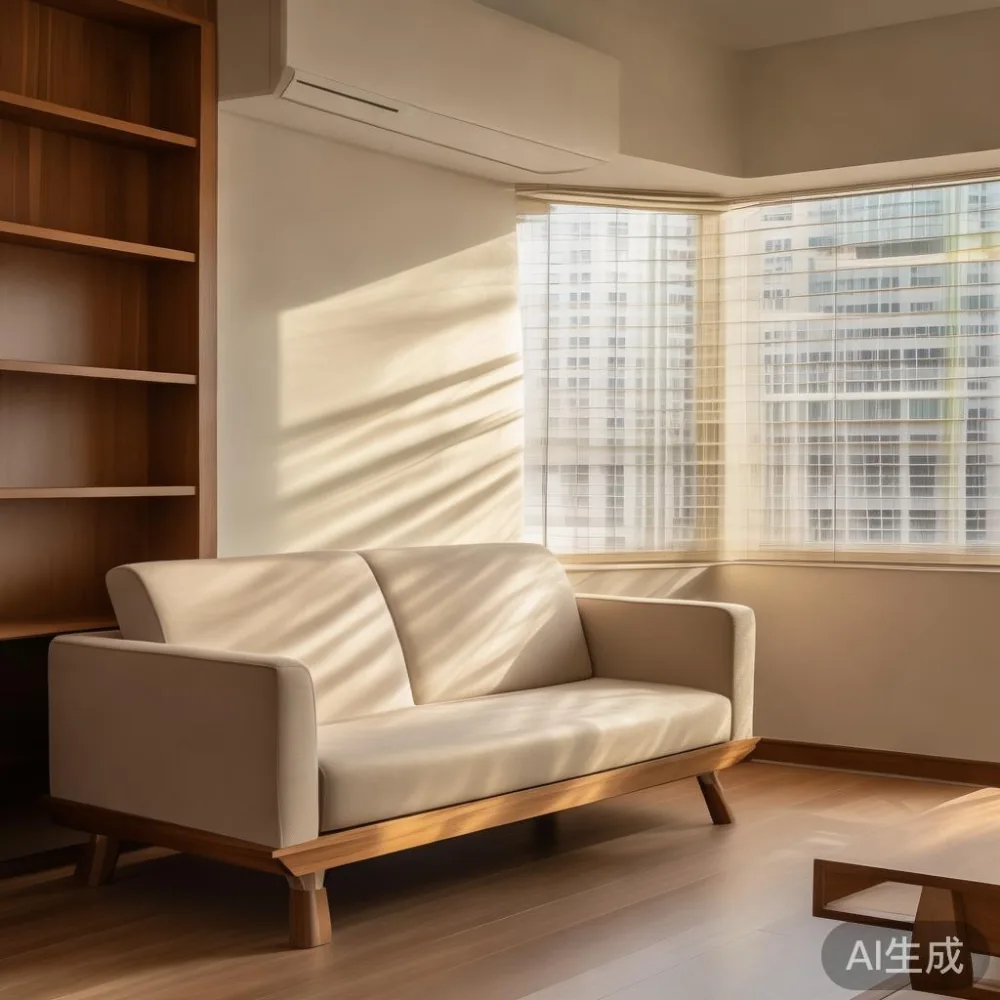 Cara Padankan Perabot Kayu Pepejal Dengan Gaya Minimalis Humat di Kond — in a sunlit Singapore HDB living room, morning l