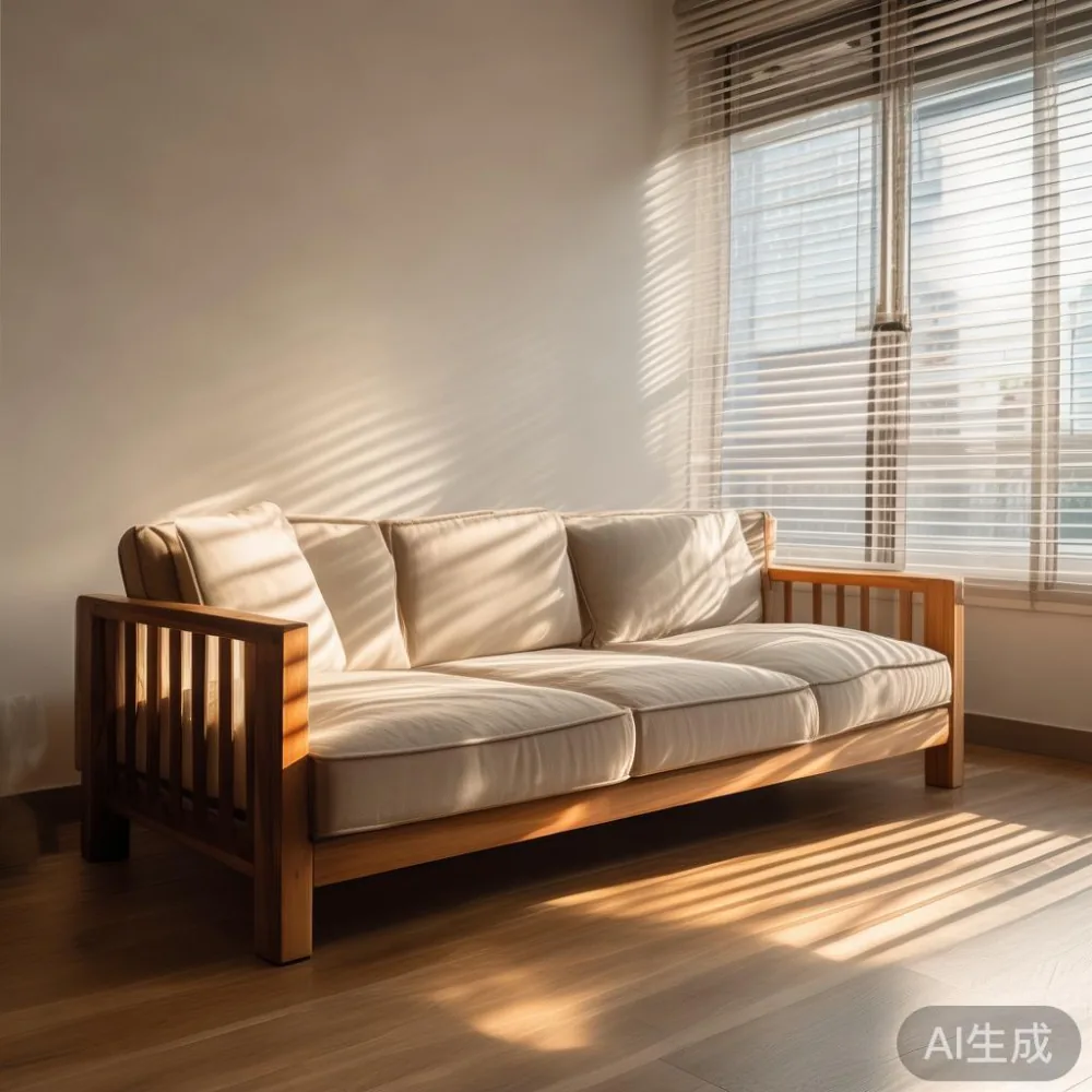 Cara Memadankan Perabot Kayu Pepejal Dengan Minimalis Hangat Di Kondom — in a sunlit Singapore HDB living room, morning l