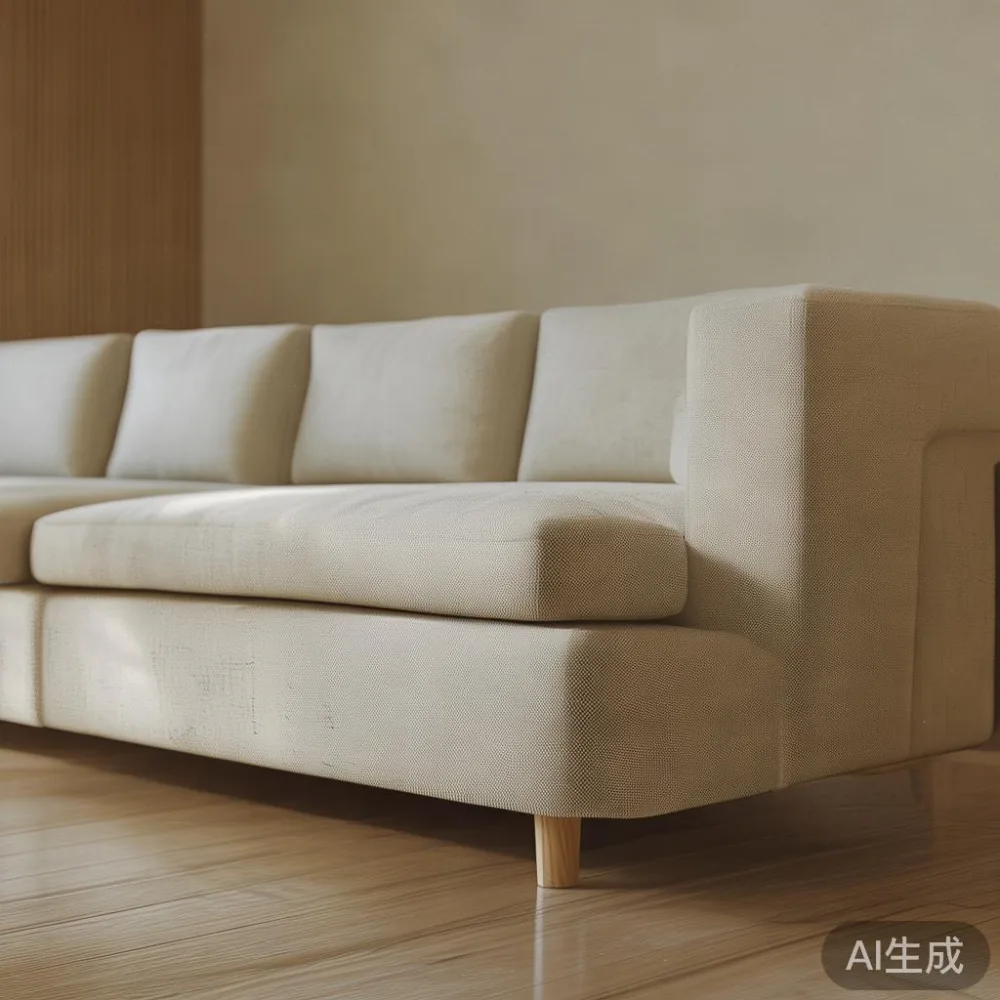 Panduan Memilih Saiz Sofa Kayu Pepejal untuk Ruang Tamu HDB di Singapu — staged against a plain wall with a linen sofa ne