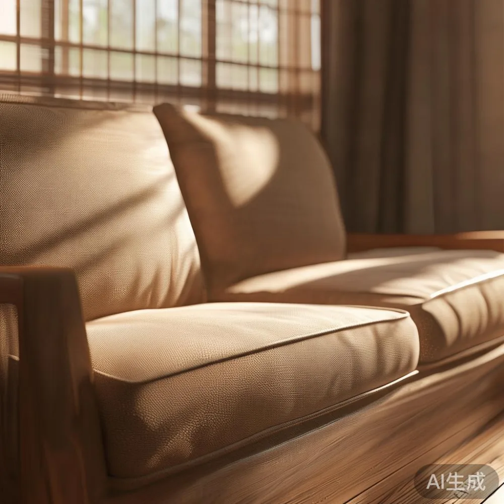 Menjaga Permukaan Lak Sofa Kayu Pepejal Anda di Iklim Tropika — in a sunlit Singapore HDB living room, morning l