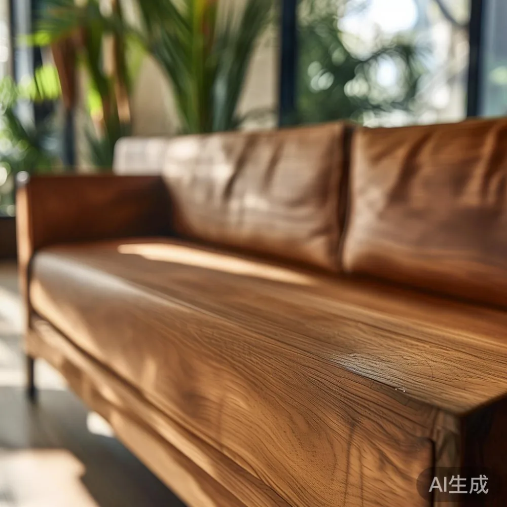 Menjaga Permukaan Lak Sofa Kayu Pepejal Anda di Iklim Tropika — close-up of the grain and joinery detail, shallo