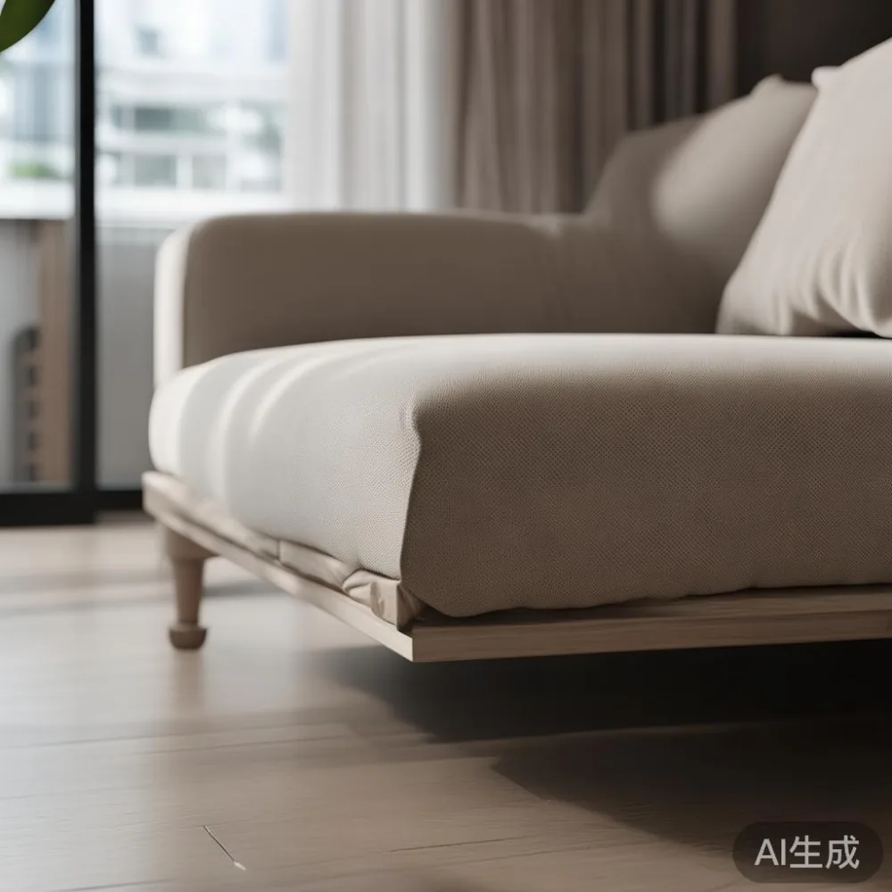 Cara Memadankan Perabot dengan Interior Warmer Minimalis di Kondominiu — detail of the base and leg construction on a bed