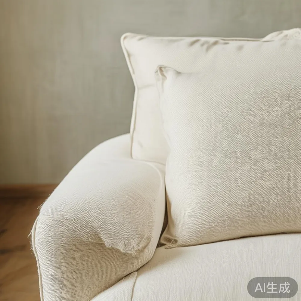 Penjagaan Permukaan Lak Sofa Kayu Pepejal Anda di Iklim Tropika Malays — staged against a plain wall with a linen sofa ne