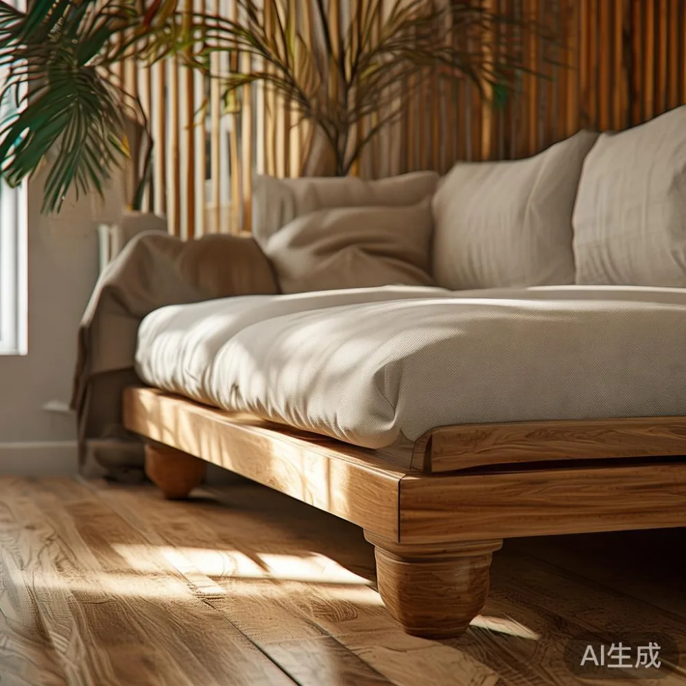 Penjagaan Permukaan Lak Sofa Kayu Pepejal Anda di Iklim Tropika Malays — detail of the base and leg construction on a bed